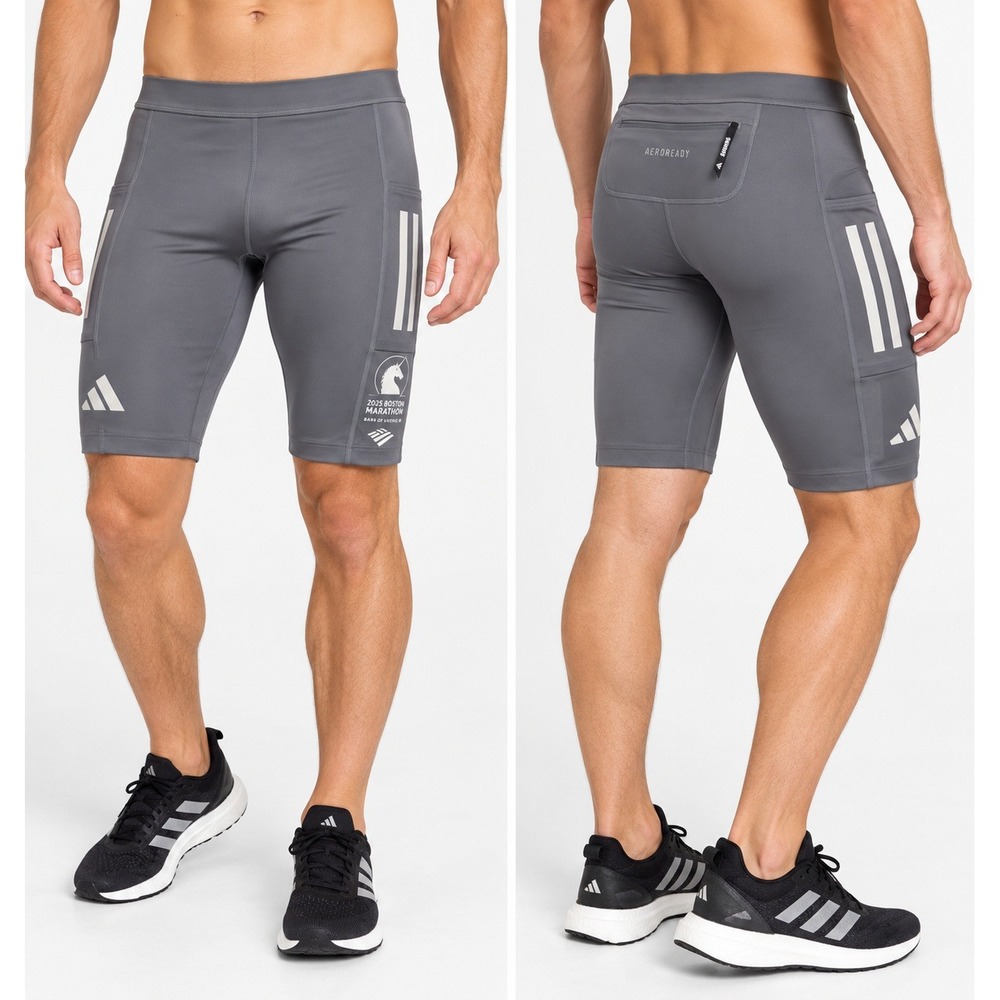 Adidas 2025 Boston Marathon Running Tights Shorts Mens L Grey JL6090 ShoTight